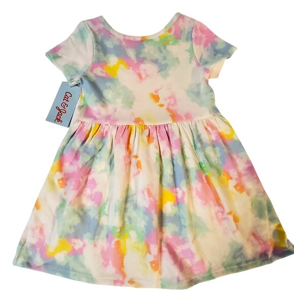 Cat & Jack Toddler Girls Size 2T Watercolor Tie-Dye Cotton Dress flowing skirt - Picture 2 of 7